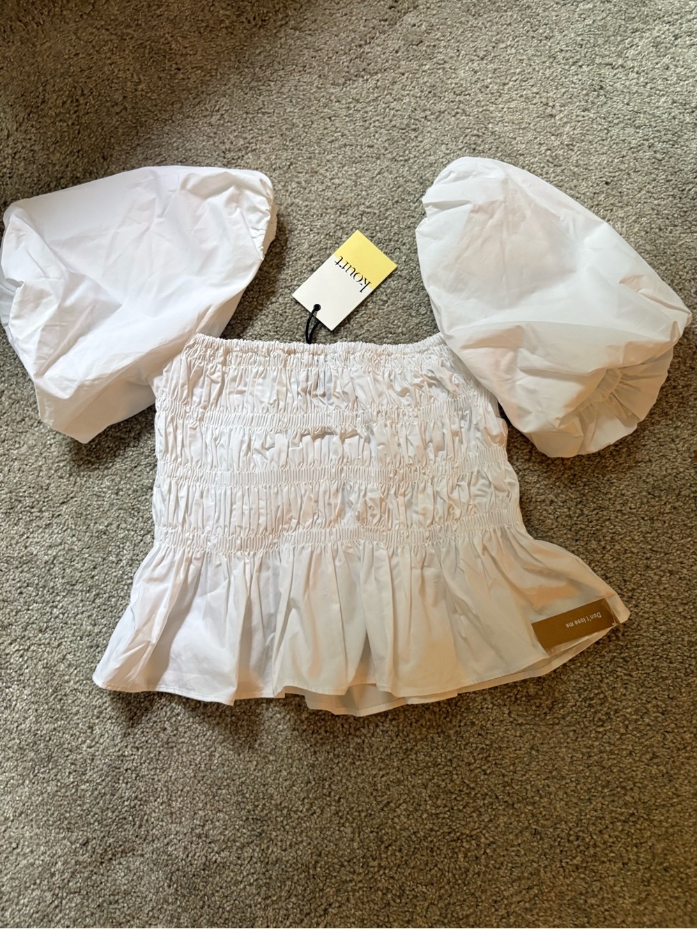 Rouje White Smocked Puff-Sleeve Blouse
